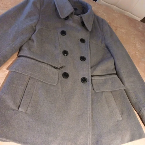 Light Grey Wool Collared Pea Coat - Picture 12 of 12